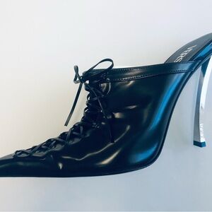 Versace Black Laced Heeled Mules